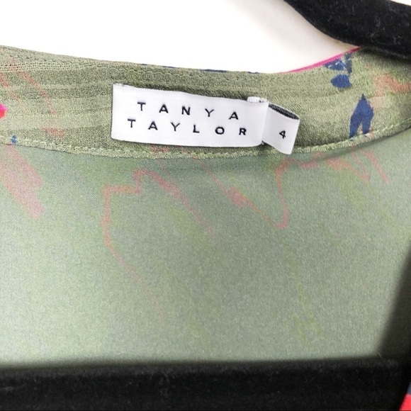 Tanya Taylor Rhett Floral Silk Mini Dress Green Size 4 Casual Cocktail v neck - Picture 8 of 8